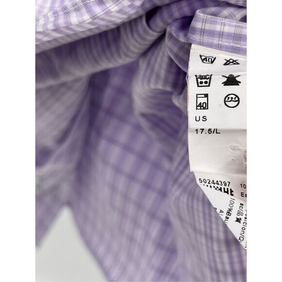Hugo Boss‎ Button Down Dress Shirt Slim Fit Men 44 Large Purple Plaid Check - Picture 11 of 12